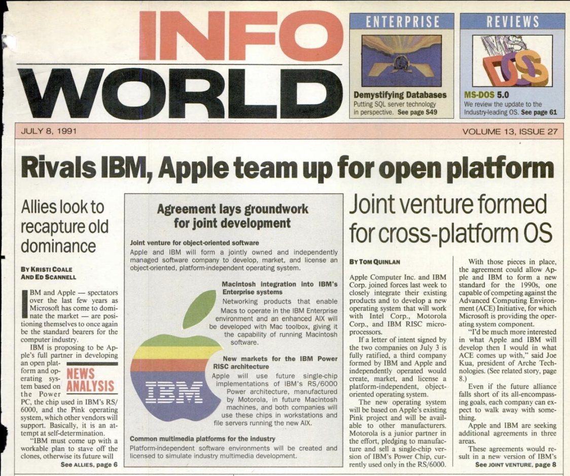 Info World cover story about the AIM Alliance in 1991